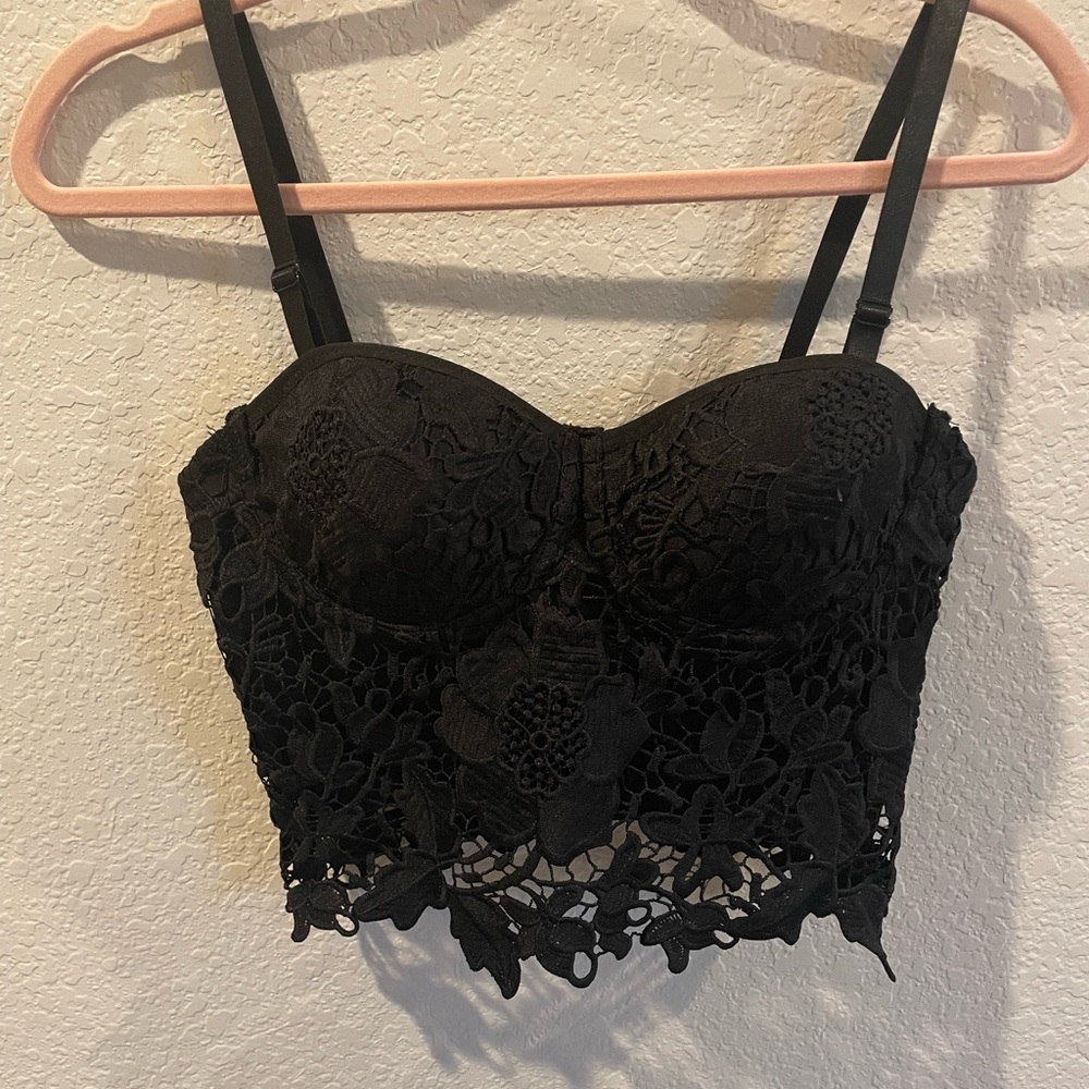 Black Floral Cutwork Lace Corset Top - Size Small